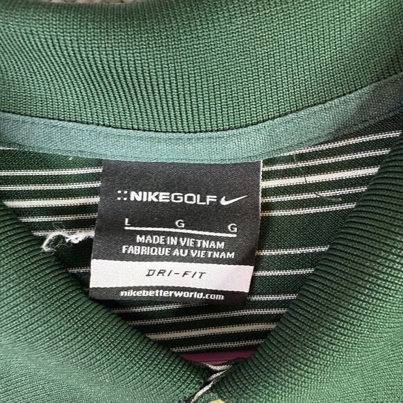 Nike Golf Shirt Men’s Large Green Short Sleeve Polo Striped Dri-fit Performance - Picture 3 of 11